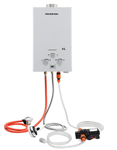 Warmiehomy Gas Water Heater 8L Instant Gas Water Heater with 12V Water Pump Propane Portable Camping Water Heater for Outdoor Camping Shower RV Trip Horse Washing