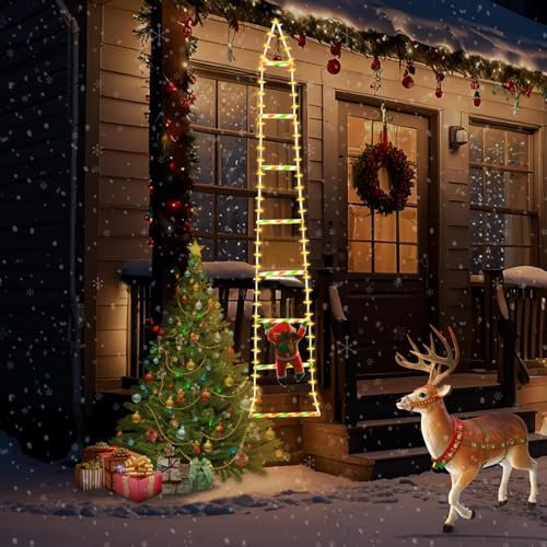MeYuxg 1.7m Luci Natale, con Tubi LED e Scaletta Babbo Natale,Luci Natalizie hanno 8 Modalità Pulsante e Controllo USB, Luci Albero di Natale adatto Addobbi Natalizi da Esterno ed Interne
