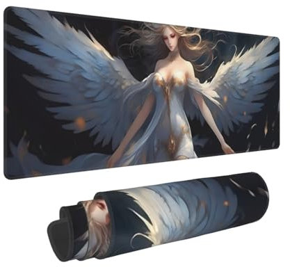 Gaming Mauspad XXL 900x300x3mm Weiblicher Engel Mousepad Groß Vernähte Kanten WassXerdicht Anti-Rutsch, Waschbar,Tragbar,für optimalen Halt Großer Erweiterter Schreibtisch Schutz Für Home Office W-551