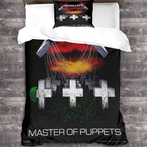 YTPONBCSTUG Metallica Bettwäsche Heavy Metal Bettwäsche 3D Heavy Metal Drucken Mit Bettbezüge Kissenbezüge Für Jungen Mädchen Single(135x200cm)
