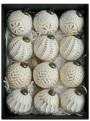 ZOUBAOQ Weihnachtsbaumkugel-Ornamente, 7,9 cm, Retro-Kunststoff-Kugeln, bruchsicher, antiker traditioneller Stil, Weihnachtsdekoration, 12 Stück