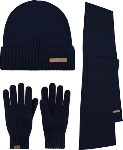 normani Elegantes Winterset aus Merinowolle bestehend aus Mütze, Schal und Handschuhe für Herren und Damen Farbe Marine2