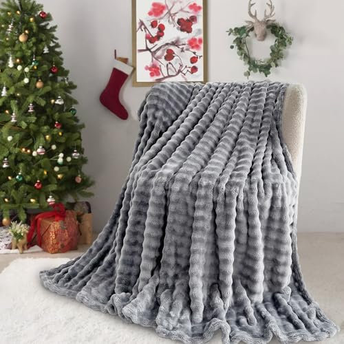 Kuscheldecke Milchsamt Blasen Decke Super Soft Wohndecke Dick 450 G/M² Flanell Decke Couchdecke Warme Überwurfdecke Sofadecke Vielseitig Blanket Für Bett Sofa Schlafzimmer Büro Dunkelgrau 100 x 160cm