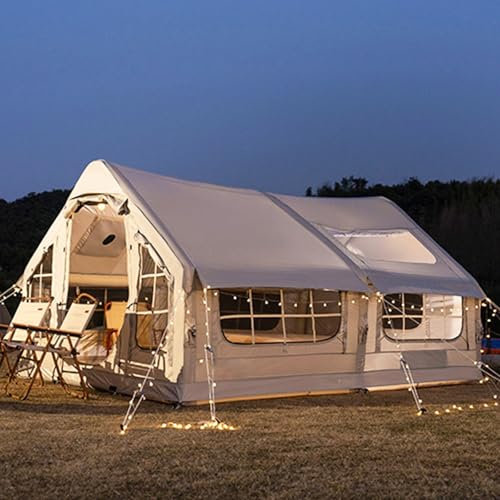 6-8 Personen Luftzelt Aufblasbar Camping, Familienzelt Aufblasbares Zelt Haus XXL Mit Kaminöffnung, 4-Saison Wasserdichtes Winddicht Große Pop Up Zelt Mit Pumpe, Outdoor-Glampentelzel