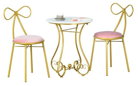 YKWLKJ 3-teiliges Rundes Esstischset, Platzsparender Kleiner Esstisch Mit 2 Stühlen for Küche, Frühstücksecke, Wohnzimmer(Pink)