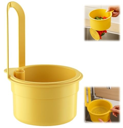Sink Strainer Basket, Sink Food Catcher for Quick Draining, Prevent Sink Clogs During Meal Prep, Compact Sink Basket for Small Spaces, Easy Cleanup After Cooking (Yellow)