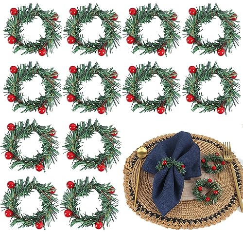 12 Stück Red Berry Serviettenringe Kranz Serviettenschnalle, Beeren Holz Weihnachten Serviettenschnalle, Mini Serviettenschnalle Dekoration, Für Urlaub Abendessen Tischdekorationen