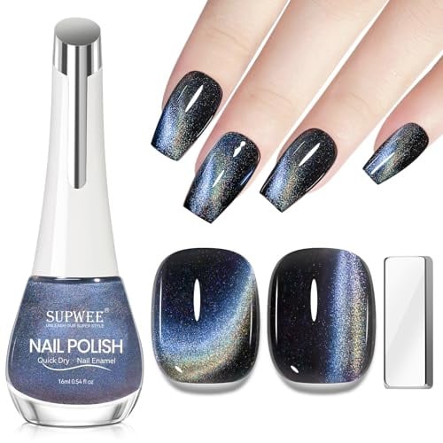 SUPWEE Magnet Nagellack Ohne UV 16ml, Glossy Quick Dry Cat Eye Nagellack | Nail Polish mit Magnet Violett Gelb Cat Eye Nail Polish Oil Based Maniküre DIY Nail Art