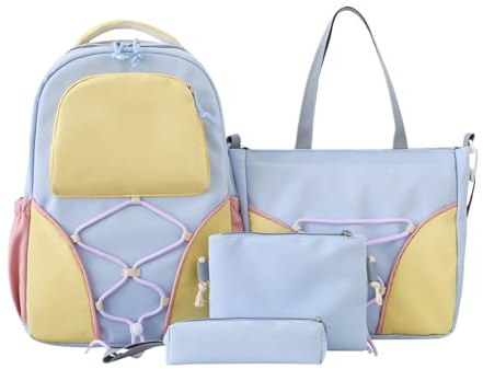 Syengery Schulrucksack - 4 teilige Schultasche Set - Großvolumiger Schulrucksack mit Reisefunktion für Teenager Mädchen Unterricht Schule Alltag Kurztrips Einkaufen