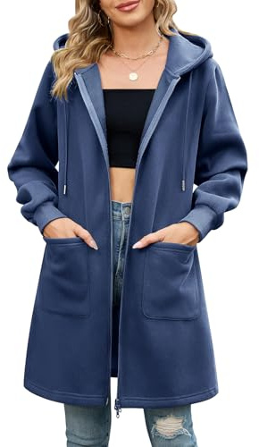 RITOSTA Felpa Donna con Zip e Cappuccio Lungo Felpe Donna Pile con Tasche Cotone Giacca Primaverile Autunno Sweatshirt Cappotto Giacche Elegante Hoodie Cardigan con Cerniera
