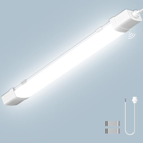 Litglobe Neon LED 90cm avec Detecteur Mouvement,30W 3000LM Tube Sensor Lampe,6500K Blanc froid Reglette LED,IP65 Étanche Plafonnier Tube pour Garage Couloir Balcon Escalier