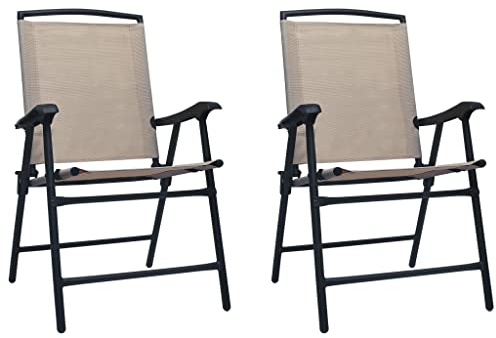 Holamys Klappbare Gartenstühle 2 STK. Textilene Taupe, Robuste Stahlkonstruktion, Wetterfest, Platzsparend, für Balkon und Terrasse, Bequeme Outdoor Stühle