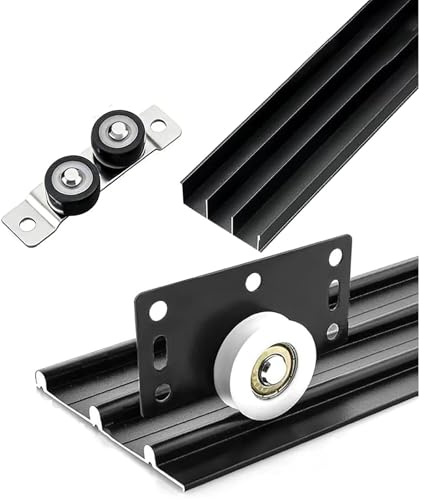 Binario per porte scorrevoli in vetro e alluminio, Kit hardware for porta scorrevole a triplo binario in lega di alluminio, montaggio a parete a soffitto, 100-190 cm(130cm/51in)