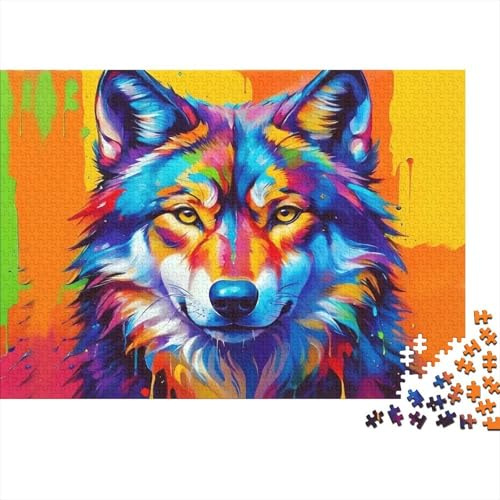 Modernes Gemälde Wolf 1000 Teile Puzzle für Erwachsene Papiermaterial Wanddeko Kunst Wolf Motiv Puzzleteile Familienspiel Geschenk 52x38cm/1000pcs