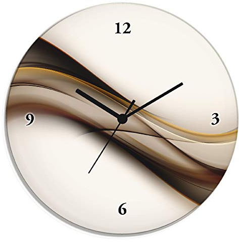 ARTLAND Wanddeko Wanduhr ohne Tickgeräusche Glas Quarzuhr Ø 30 cm Rund Lautlos braun abstrakt