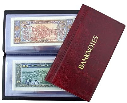 SAMMLERALBUM FÜR BANKNOTEN HINWEISE Banknotenalbum mit 20 Seiten 8x17cm (Rot)