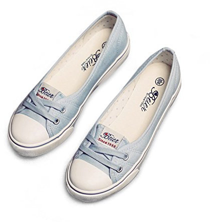 BAINASIQI Ballerines à lacets pour femme - Chaussures basses d'été pour les loisirs, bleu clair, 39 EU