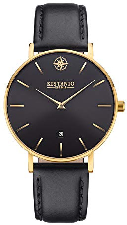 Kistanio Moyen Flache Damenuhr mit Lederband Saphirglas 38 MM Durchmesser Edelstahl Datum Verschiedene Variationen