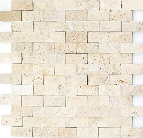 Mosaik Fliese Travertin Naturstein beige Brick Splitface Chiaro Travertin 3D für WAND BAD WC DUSCHE KÜCHE FLIESENSPIEGEL THEKENVERKLEIDUNG BADEWANNENVERKLEIDUNG Mosaikmatte Mosaikplatte