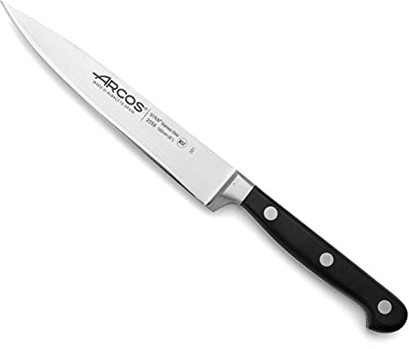 Arcos Cuchillo filete Acero Inoxidable. Cuchillo afilado para cortar carne y pescado. Mango ergonómico polioximetileno y Hoja 120 mm. Serie Opera. Color negro.
