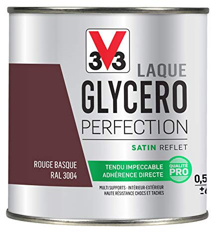 V33 Peinture multi-supports monocouche Laque Glycéro satin, Rouge Basque, 0,5 L