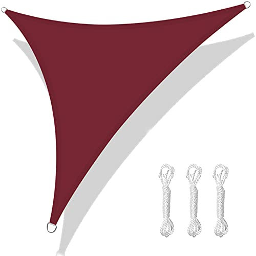 HEYOMART Sun Shade Sail Waterproof 3x3x3m Triangle, 98% UV Block PES for Garden Patio Sunscreen Canopy Sunsail with Free Ropes, Burgundy