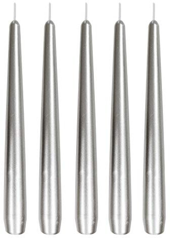 Spitzkerzen Leuchterkerzen lackiert Silber, 5 Stück, Größe ca. 22 x 240 mm, einzeln in Folie, Tafelkerze Stabkerze