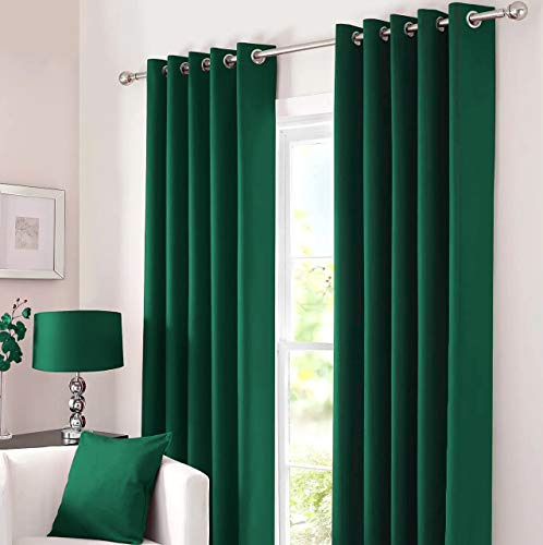 Kinfolk Textile Blackout Thermal Eyelet Ring Top Insulated Pair of Curtains Including 2 Tiebacks (Emerald Green, 66 x 72)