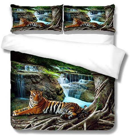MQBHJI Housse De Couette 220X240 CM 3D Tigre Animal De La Forêt - Parure De Lit Adulte en Microfibre 2 Personnes avec Fermeture Éclair, Housse Couette Imprimé avec 2 Taies d'oreiller 65X65 CM