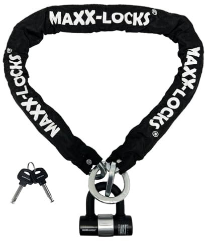 Kettenschloss mit Bügel für Scooter, Roller, Mofas und E-Bikes - Scooter Schloss - Sicherheitsschloss mit Schlüssel - Stahlkette für Anti-Diebstahl - 100 cm - 3 kg - ART3-zertifiziert - Maxx-Locks