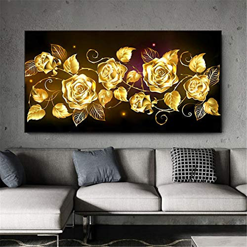 RAILONCH 5D Diamond Painting Goldene Rose, DIY Diamant Painting Set Crystal Strass Stickerei Bilder Diamant Malerei fur Haus Wand und Eingang Dekoration (120x60cm)