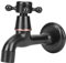 Omabeta Robinet Mural Noir rétro cuivre Noir Robinet d'eau Classique Robinet d'eau de Jardin à Ouverture Rapide Froide pour Usage Domestique de Salle de Bain(Long Faucet)