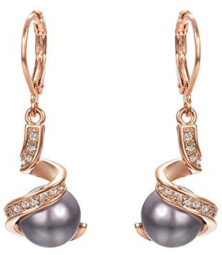 Vissen Dormeuses Boucles d'oreilles Perle Pendantes Femme Boucles d'oreilles Perle De Culture Grise 18K Plaqué Or Rose Zirconium Pour Femme Cadeau