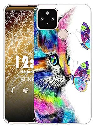 Sunrive Kompatibel mit Google Pixel 4a 5G Hülle Silikon, Transparent Handyhülle Schutzhülle Etui Case (Q Katze 4)+Gratis Universal Eingabestift MEHRWEG
