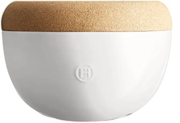 Emile Henry EH108764 Hoher Vorratsschale/Obst- und Gemüseschälchen ø27 cm, Keramik und Kork, Kreideweiß