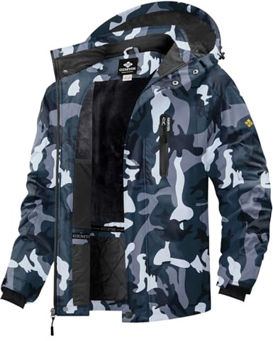 GEMYSE Herren Skijacke Winddicht Wasserdicht Warmes Fleecefutter Winterjacke mit Kapuze für Outdoor(Camouglage 08,M)