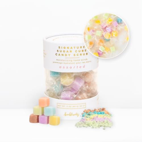 Bonblissity Sugar Cubes Candy Scrub, 30 pièces – Coffret cadeau gommage corporel en sucre avec parfums assortis, exfoliant doux pour les mains, les pieds et le corps se transforme en lotions, petit
