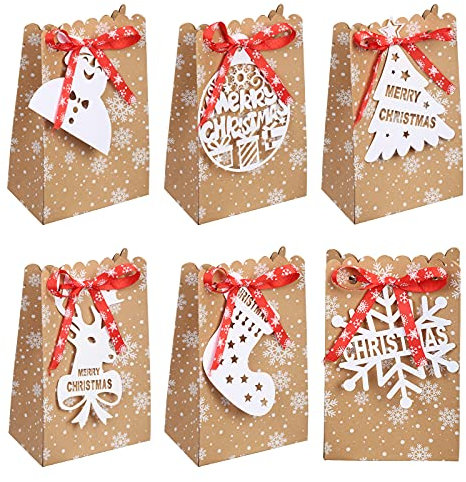 DKINY 24Pcs Weihnachtstüten Weihnachten Geschenktüten mit Griff aus Kraftpapier für Süßigkeiten Plätzchen Geschenke Geschenktaschen Papiertüten für Gastgeschenke Kindergeburtstag Mitgebsel
