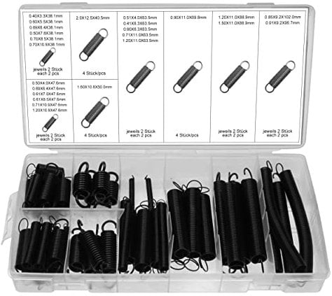 Assortimento di molle a spirale, molle in acciaio, molle in metallo, molla di tensionamento, molla in acciaio con doppio gancio e finitura nera, 54 pezzi, spessore