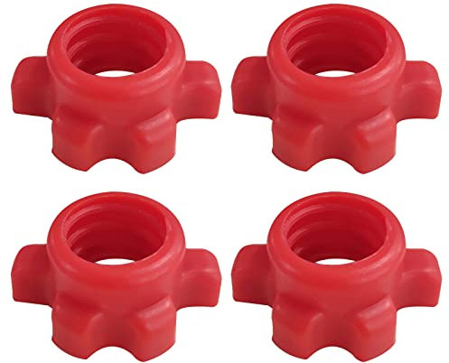 4 Pcs Red Dumbbell Hex Nuts Barbell Screw Clamps Dumbbell Rod Nut Spin-Lock Collars for Barbells Bars Sports Training