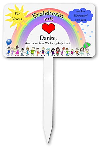 personalisierter Blumentopf Stecker für die Erzieherin mit Herz/personalisierbar mit Name, Gruppe, Jahr,... / Blumeneinstecker/Pflanzenschilder