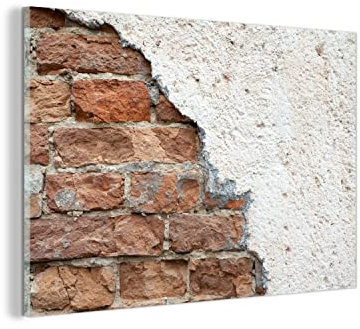 MuchoWow Glasbild Glasfoto Wandbild Bilder Deko 150x100 cm Ziegel - Gips - Wand