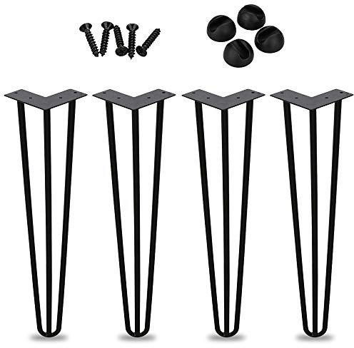 Ansobea Hairpin Legs Patas de mesa de metal negro, horquilla, patas de mesa, 12 mm, patas de acero, 3 barras, 25 cm, 4 unidades