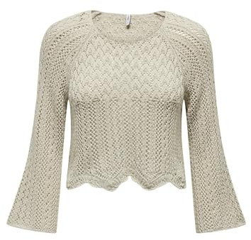 Seulement Femmes Élégant Pull en Tricot 3/4 Manches Courtes Tricot Pointelle Extensible Sweater ONLNOLA, Couleurs:Gris, Taille:XL