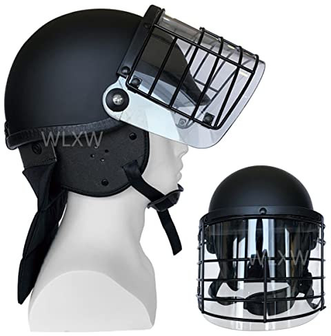 WLXW Tactical Riot Duty Helm Mit Klarem Visier (Stahlgitter), SWAT Schutzausrüstung Airsoft Paintball Combat Cosplay,Blcck 2