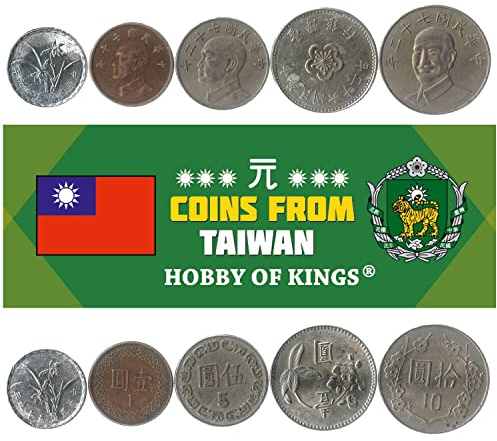 Taiwan 5 Mixed Coins | 1 Jiao to 10 New Dollars | Taiwanese Currency Since 1949