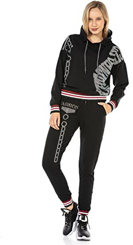 Cipo & Baxx Damen Jogginganzug WLR139 Schwarz – Zweiteiliges Set aus Kapuzenjacke und Jogginghose mit modischem Design, hohem und sportlich-femininer Passform - WLR139 Schwarz S