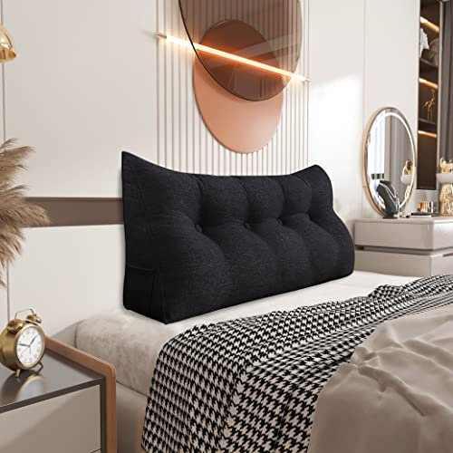 Johnear Rückenkissen Keilkissen Bett Lesekissen,Rückenlehne Kissen für Sofa Lendenkissen Bettkopfteil, Großes Dreieckige Bettkeil Bücherkissen Stützkissen (Dunkelgrau,120cm)