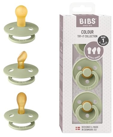 BIBS Try-it Colour 3 Pack Sage – Three Dummy Models (Colour, Colour with Symmetrical Teat and Colour with Anatomical Teat) Latex