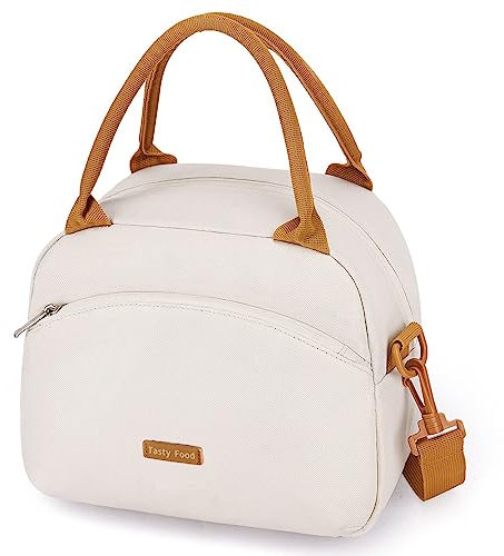 Kunoli Insulated Lunch Bags for Women for Work, White Lunch Bag for Women,Small Cool Bags for Lunch,Reusable Leakproof Ladies Lunch Bag for Work Picnic, School
